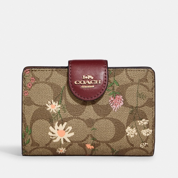 New💃Coach Medium Corner Zip Wallet In Signature Canvas With Wildflower Print - Picture 4 of 6